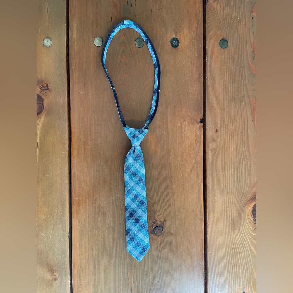 Cat & Jack Boys' Blue/Green Plaid Woven Necktie, Sizes S/M, with Zipper Closure